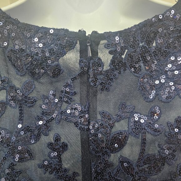 Alex Evenings Dress Blue Maxi Lace Sequins Formal Floral Evening Wedding 14 - Picture 6 of 10